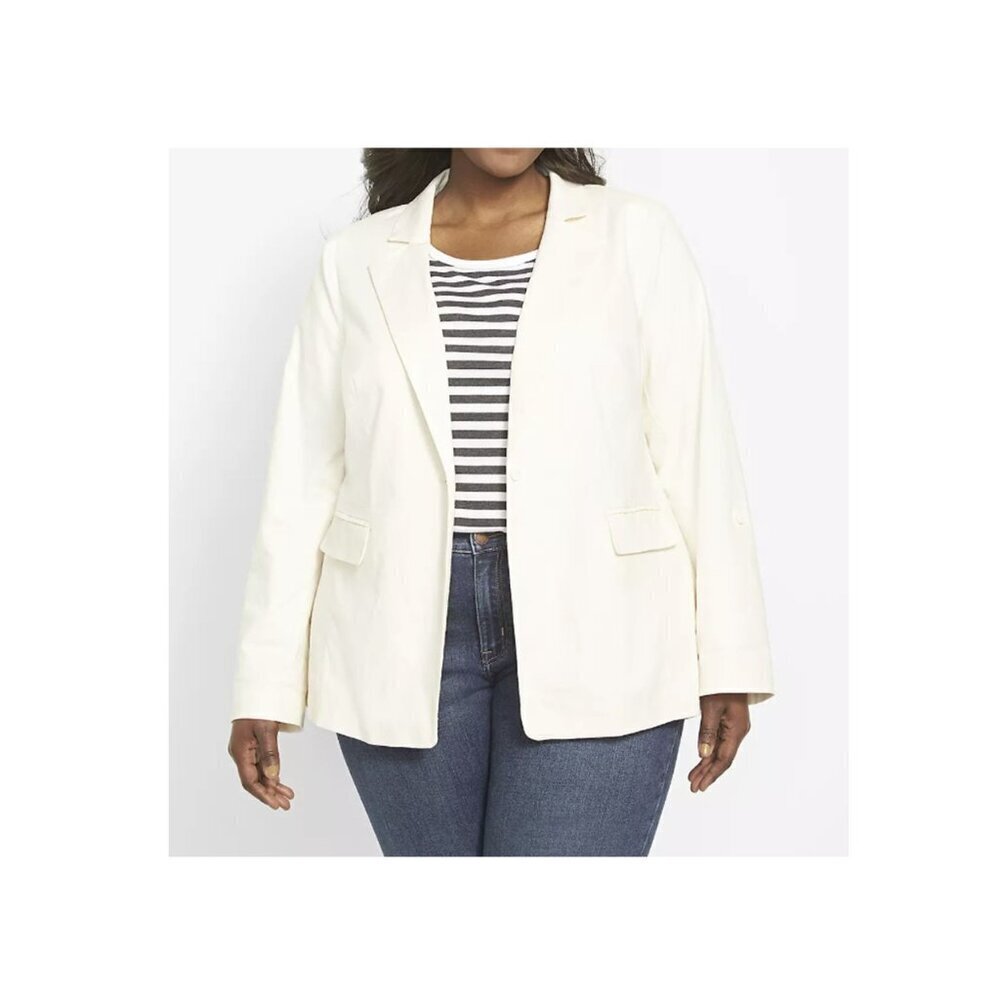 Bryant New Linen Blend Notched Collar Long Sleeve Off White Blazer